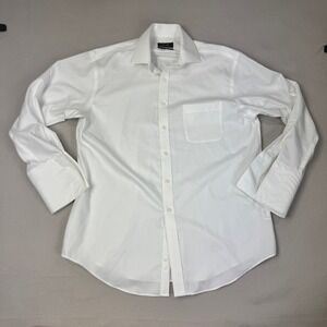 Tasso Elba Mens White Non-Iron Regular Fit Cotton Dress Shirt 16.5 32/33 L